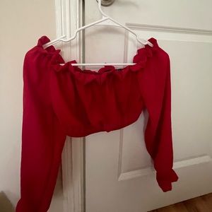red long sleeve crop top